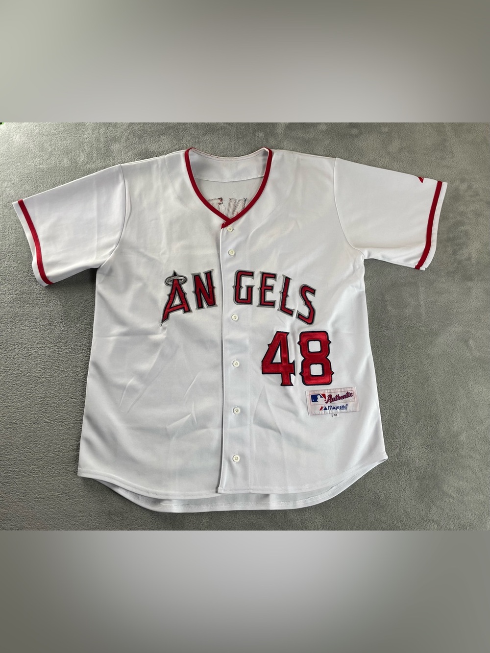 Anaheim Angles Jersey 48 Large Majestic baseball mlb Los Angeles Button Hunter
